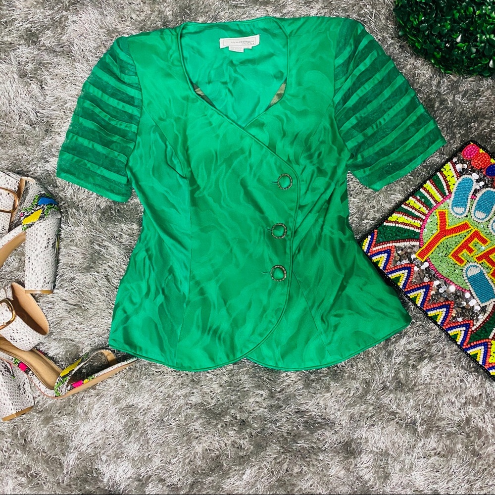 Warren Petites Green Short Sleeve Blazer Sz 2